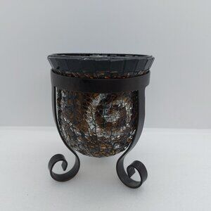 Vintage Partylite  Crackle Glass Candle Holder Scroll Feet Base